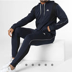 Adidas Mens Ribbed Aeroready Tracksuit Full Suit HI5398 Navy