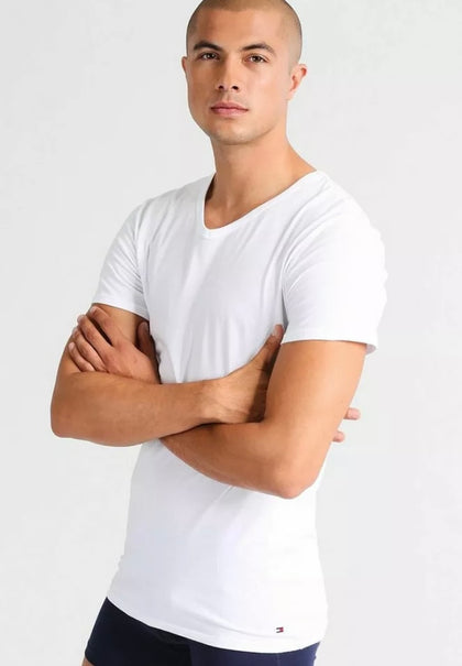 Tommy Hilfiger Men's V Neck Cotton T-Shirt White Loungewear Casual - Branded Reloaded 